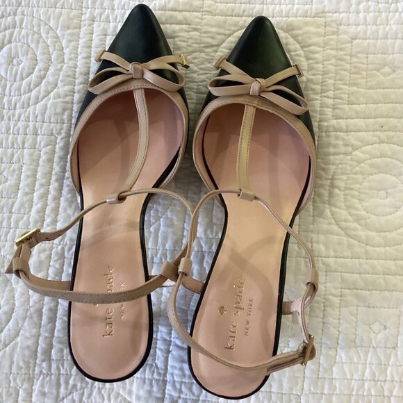 Kate Spade New York Leather Colorblock Pattern T-Strap Pumps Slingback Size 8M - Picture 8 of 11